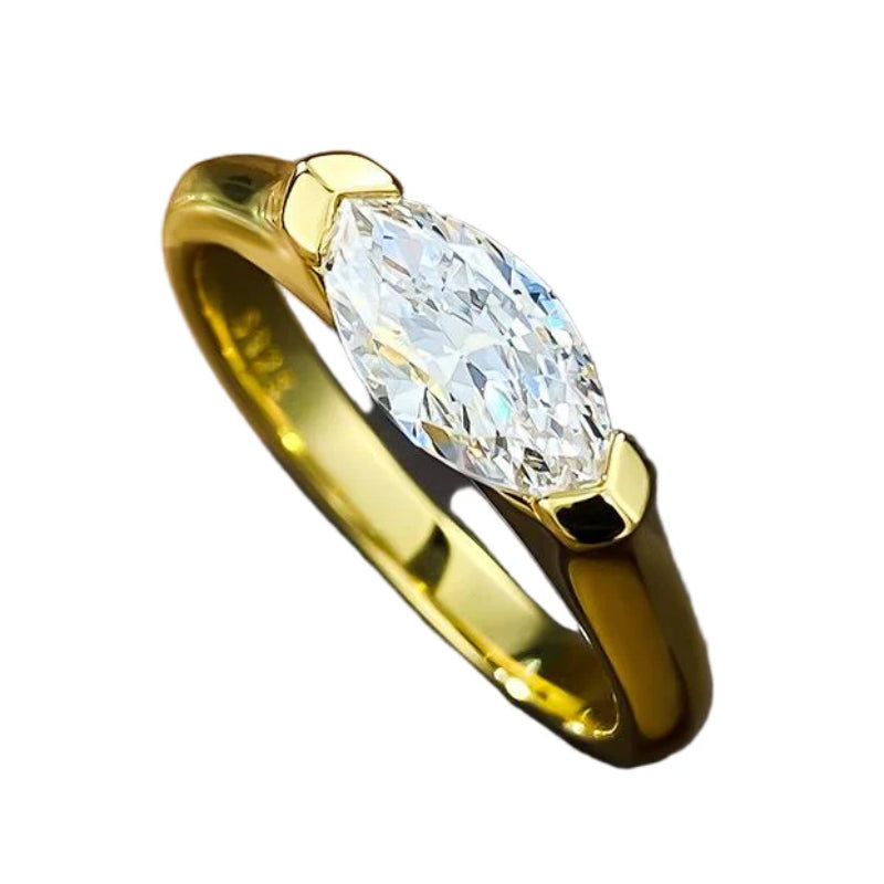 Urqanyu simple horse eye diamond S925 silver rice grain diamond cubic zirconia couple ring