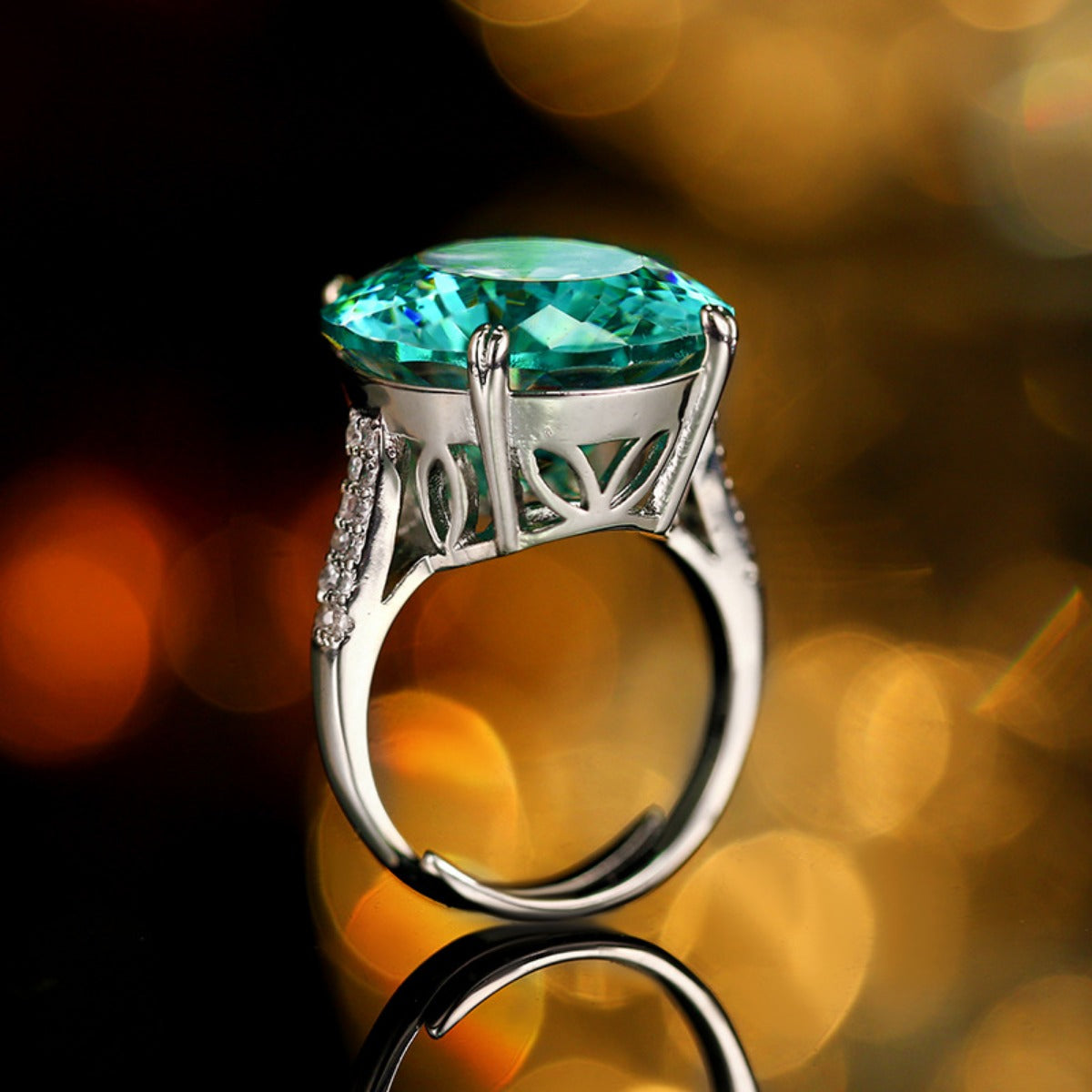 Urqanyu copper-based gold-plated simulated Para green temperament cubic zirconia ring