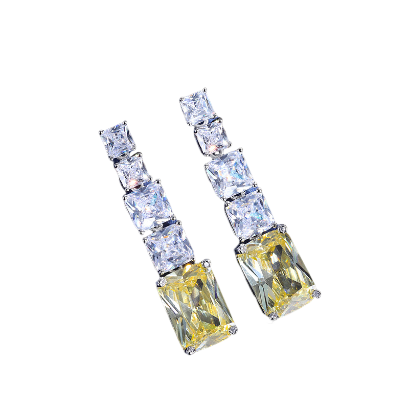 Urqanyu copper-based gold-plated fashion colored gemstone simulated aquamarine yellow diamond cubic zirconia pendant earrings 10mm