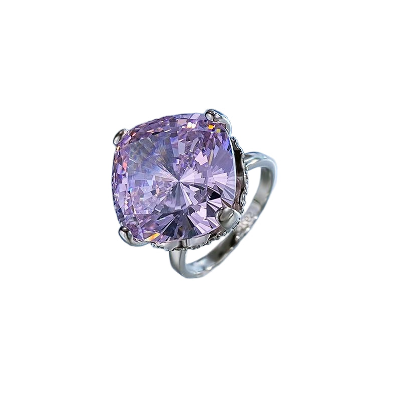 Urqanyu 925 silver luxury inlaid cubic zirconia large diamond ring 15mm