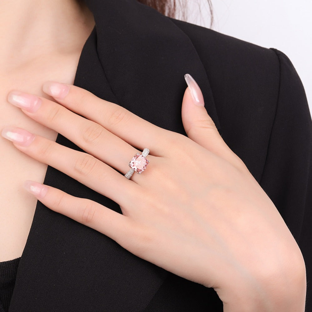 Urqanyu S925 silver square elegant diamond bud cubic zirconia ring