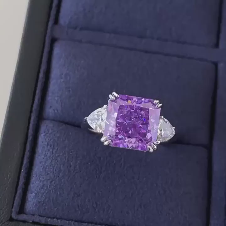 Load video: Urqanyu S925 silver mint green purple diamond square 10*10mm 5 carat cubic zirconia ring