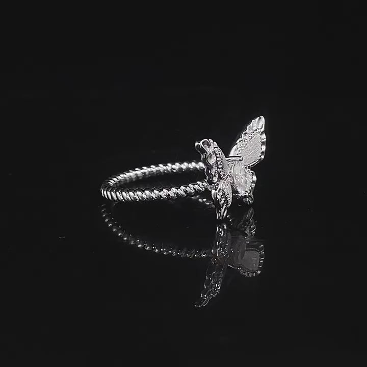Load video: Urqanyu S925 sterling silver plant series medieval brushed fantasy butterfly cubic zirconia ring