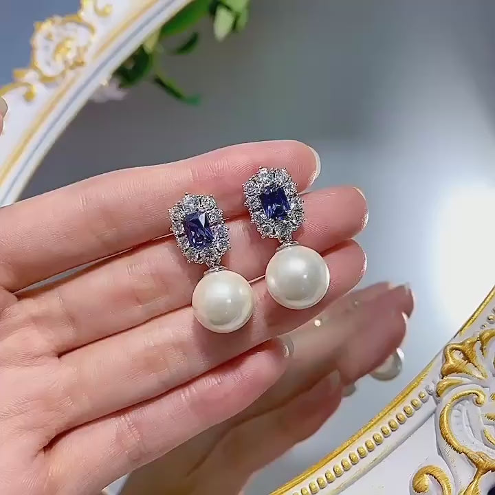 Load video: Urqanyu S925 silver 12mm pearl fashionable all-match cubic zirconia earrings