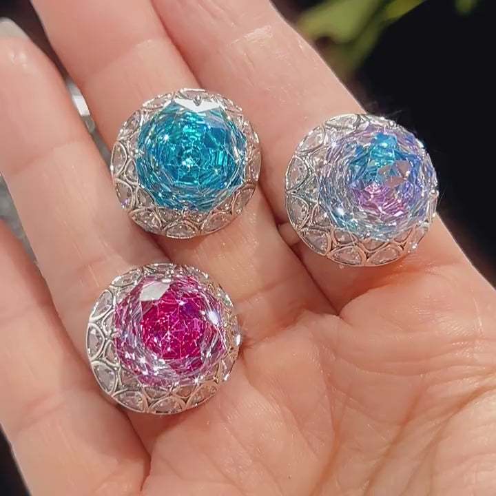 Load video: Urqanyu copper base gold-plated rose cut sea blue vintage cubic zirconia ring