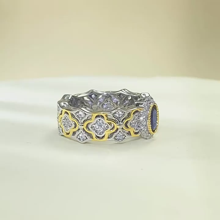 Load video: Urqanyu S925 silver Bujia French romantic simulated royal sapphire cubic zirconia ring 4*6