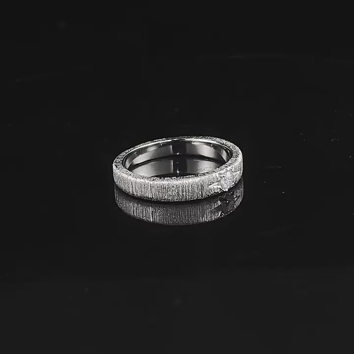 Load video: Urqanyu S925 silver classic single diamond six-pointed star narrow brushed white gold cubic zirconia ring