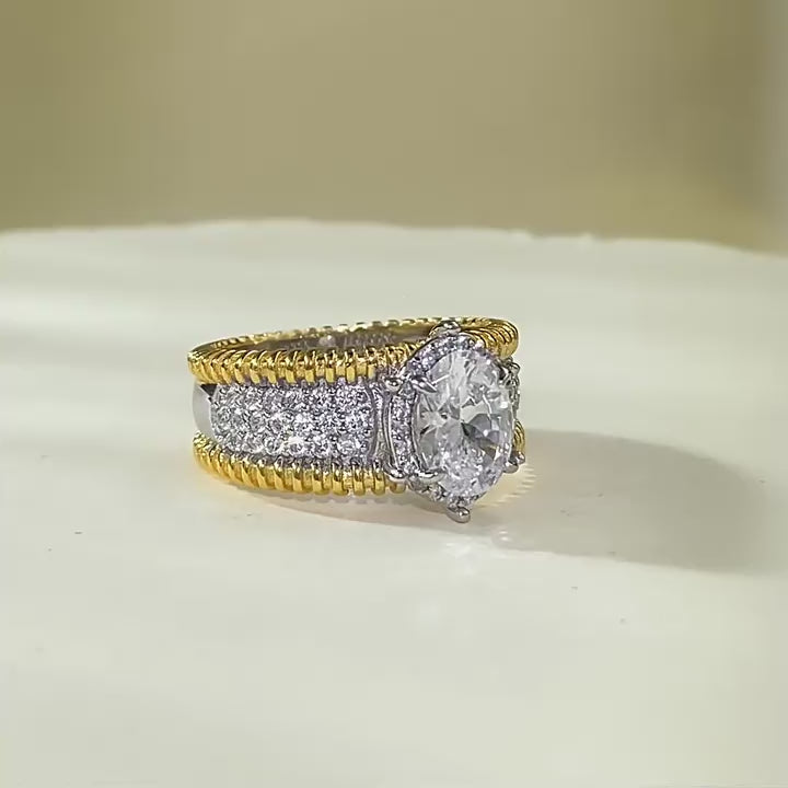 Load video: Urqanyu S925 silver oval gilded wealth-making high-end fashion cubic zirconia ring 6*8