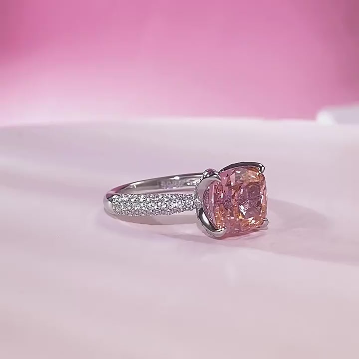 Load video: Urqanyu S925 silver padparadscha pink flower bud gentle cubic zirconia ring