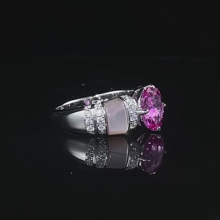 Load video: Urqanyu 925 silver natural pink shell rupee red cubic zirconia diamond ring silver