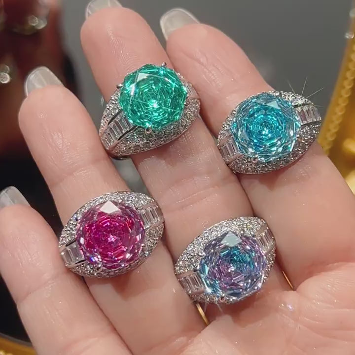 Load video: Urqanyu copper base gold-plated rose cut rose red light luxury retro cubic zirconia ring