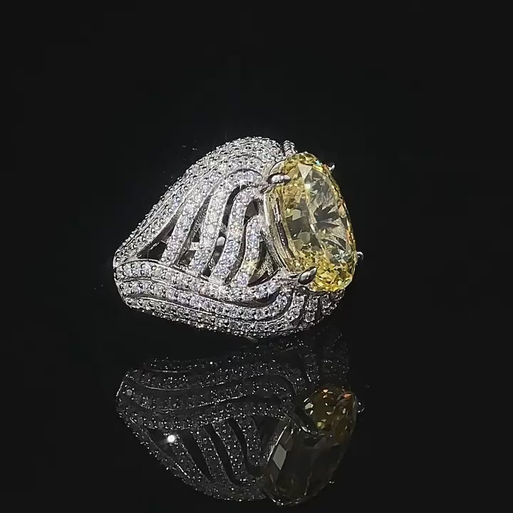 Load video: Urqanyu S925 silver egg-shaped vivid yellow ice flower cut cubic zirconia diamond ring 8*12