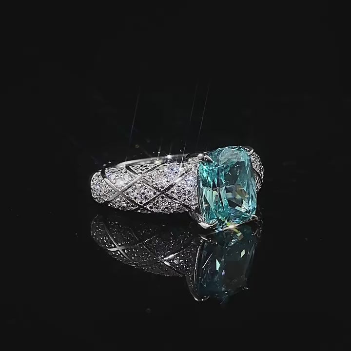 Load video: Urqanyu S925 silver Paraiba fat square dream catcher cubic zirconia ring 7*9
