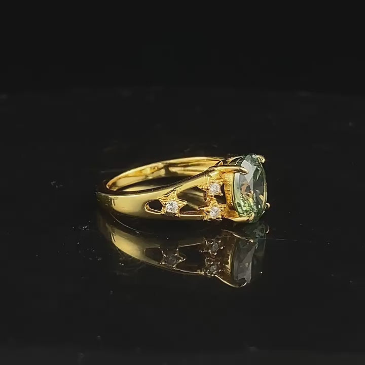 Load video: Urqanyu S925 silver oxygen mint green oval tourmaline green cubic zirconia ring 6*9