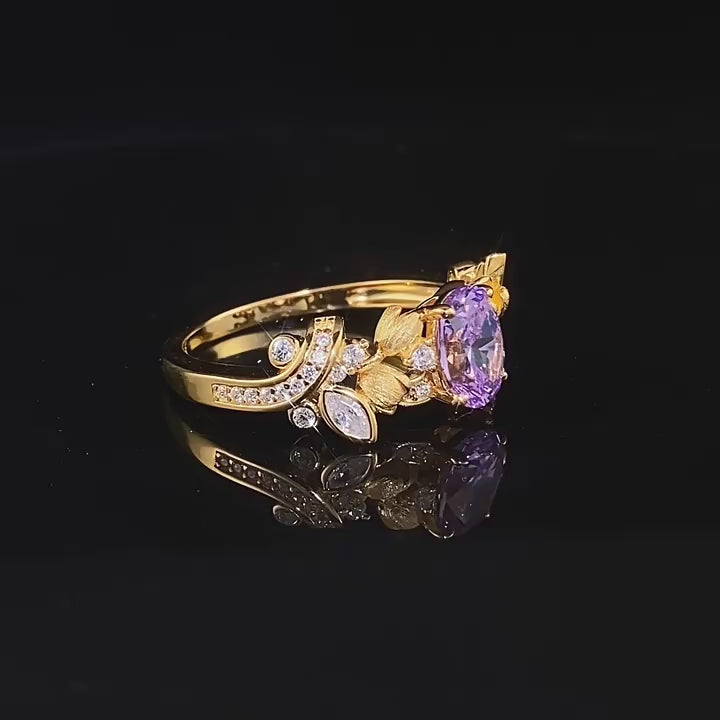 Load video: Urqanyu S925 silver purple fantasy purple brushed three-dimensional flower bud cubic zirconia ring