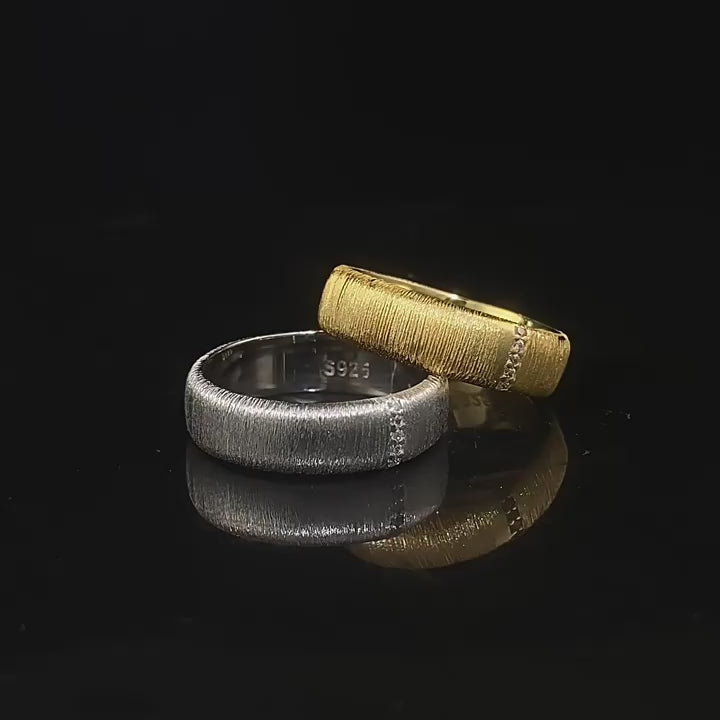 Load video: Urqanyu S925 sterling silver wide version narrow version brushed cubic zirconia ring medieval style