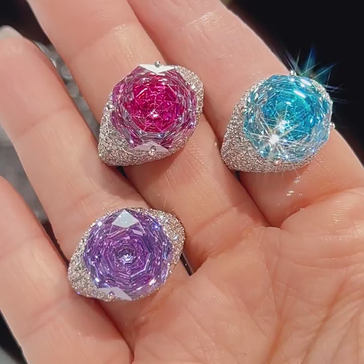 Load video: Urqanyu copper-based gold-plated simulated rose-cut colored gemstone temperament retro cubic zirconia ring