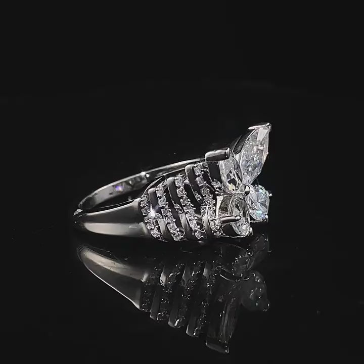 Load video: Urqanyu S925 silver phantom butterfly layered butterfly cubic zirconia diamond ring