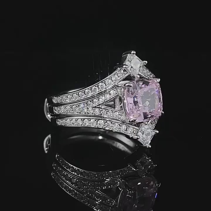 Load video: Urqanyu 925 silver crown princess style pink diamond fashion stacking cubic zirconia ring ring