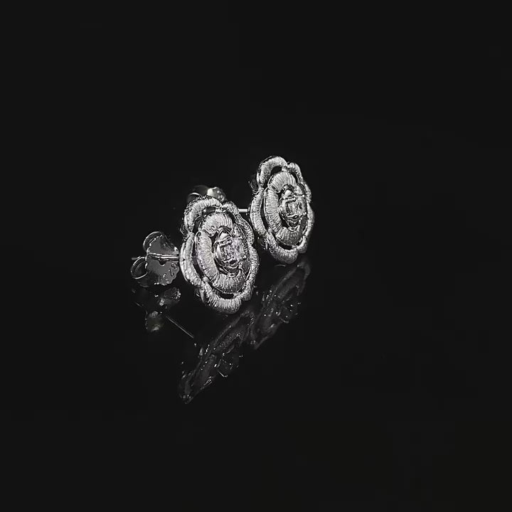 Load video: Urqanyu s925 silver camellia brushed fashionable all-match cubic zirconia earrings