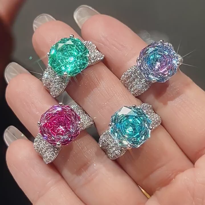 Load video: Urqanyu copper-plated gold rose-cut gradient-color cubic zirconia ring adjustable