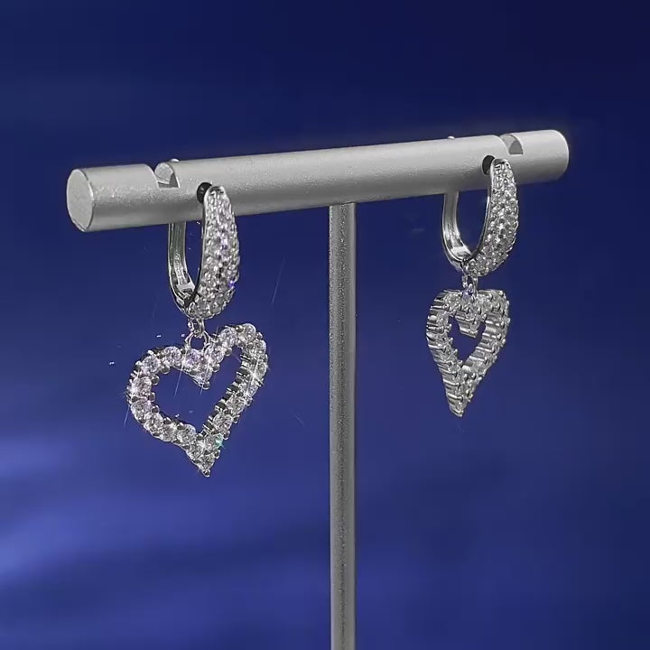 Load video: Urqanyu S925 silver irregular heart fashionable all-match cubic zirconia earrings