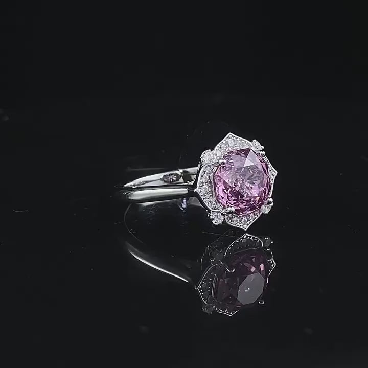 Load video: Urqanyu S925 silver millennium rose cut purple diamond cubic zirconia ring 8*8